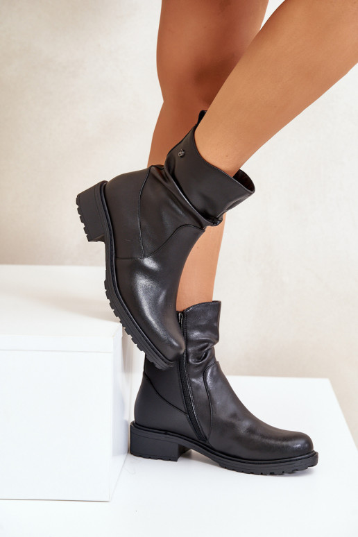 Peau Bottes pour femmes réchauffer Avec des volants couleur noire Vinceza 66714