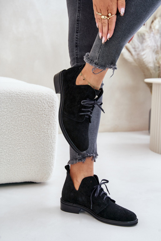 Zazoo 2959 en daim chaussures Oksfordki avec des lacets avec des talons larges couleur noire Zazoo 2959 en daim chaussures Oksfordki avec des lacets avec des talons larges couleur noire