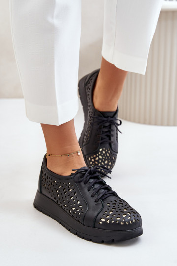 Zazoo 2973 Chaussures en cuir avec plateforme et éléments ajourés noires