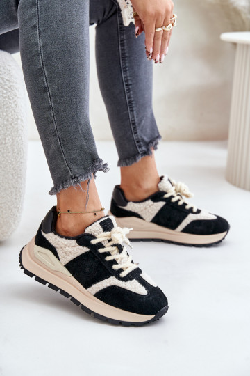 Baskets en cuir isolées pour femmes Big Star OO274A318 HI-POLY SYSTEM, couleur noire