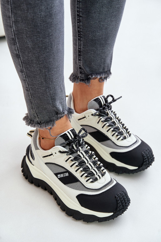 Peau Chaussures modèle baskets Féminin avec une plateforme Big Star OO274A220 HI-POLY SYSTEM Blanc-couleur noire Peau Chaussures modèle baskets Féminin avec une plateforme Big Star OO274A220 HI-POLY SYSTEM Blanc-couleur noire