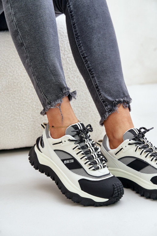 Peau Chaussures modèle baskets Féminin avec une plateforme Big Star OO274A220 HI-POLY SYSTEM Blanc-couleur noire Peau Chaussures modèle baskets Féminin avec une plateforme Big Star OO274A220 HI-POLY SYSTEM Blanc-couleur noire