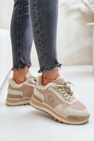 Chaussures modèle baskets Féminin réchauffer avec une plateforme Big Star OO274A214 beige
