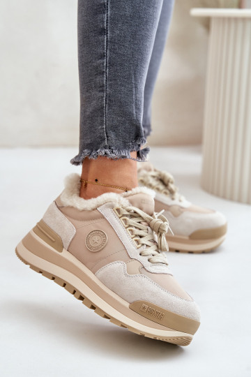 Chaussures modèle baskets Féminin réchauffer avec une plateforme Big Star OO274A214 beige 2