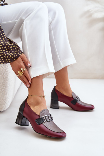 Chaussures en cuir à talons avec détails dorés Laura Messi 2861, couleur bordeaux