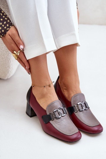 Peau Chaussures avec des talons avec des détails dorés Laura Messi 2861 Bourgogne 2