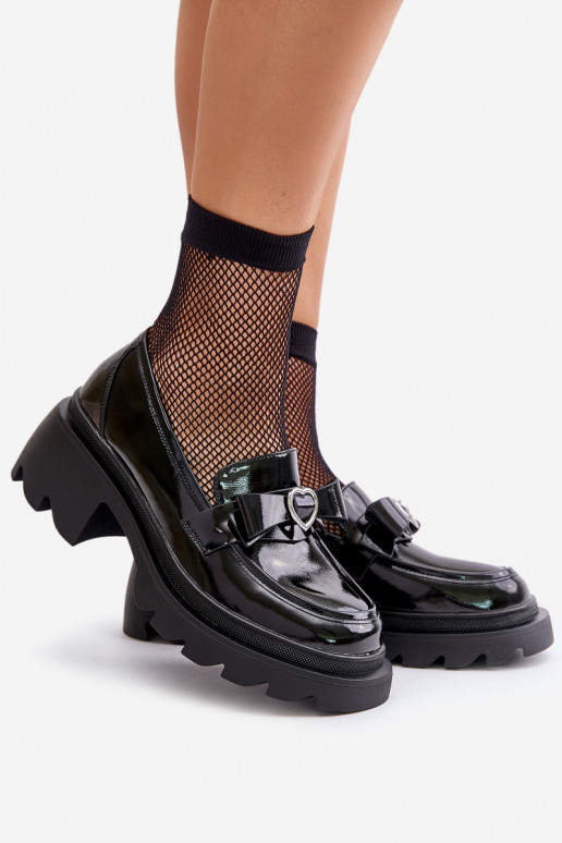 Peau Féminin Mocassins avec des rubans I avec des coeursm D&A LZ42-032 couleur noire Peau Féminin Mocassins avec des rubans I avec des coeursm D&A LZ42-032 couleur noire