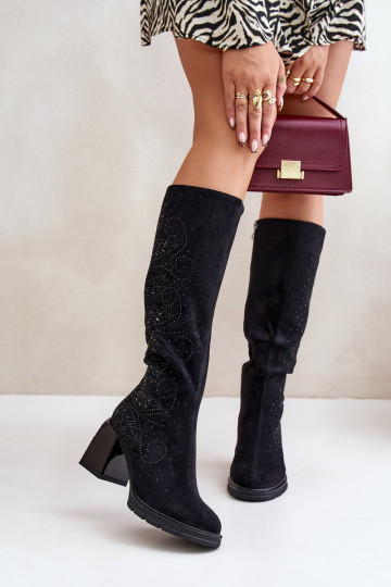 Décoré bottes pour femmes Contre la route réchauffer avec des talons MR880-158 couleur noire 2