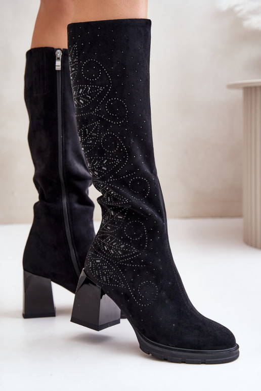 Décoré bottes pour femmes Contre la route réchauffer avec des talons MR880-158 couleur noire Décoré bottes pour femmes Contre la route réchauffer avec des talons MR880-158 couleur noire