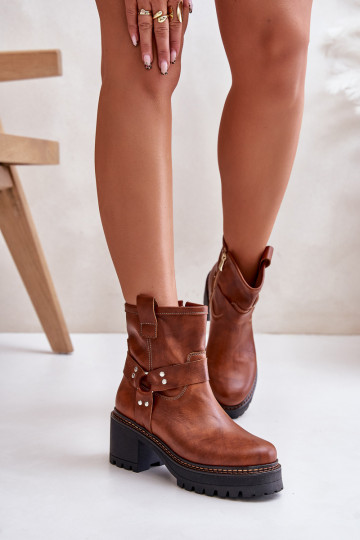 Bottines pour femmes jusqu'aux genoux LeĮskis 3435 couleur brune