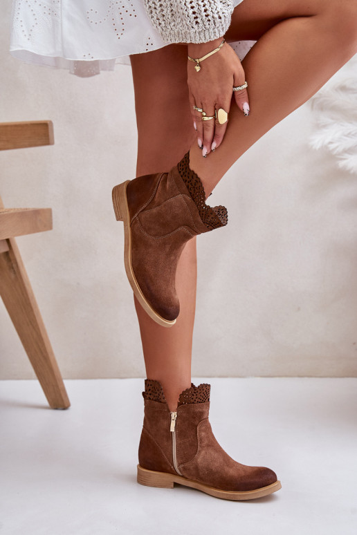 chaussures à talons bas pour femmes avec des talons larges en daim LeÀski 3624 marron