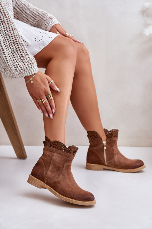 chaussures à talons bas pour femmes avec des talons larges en daim LeÀski 3624 marron