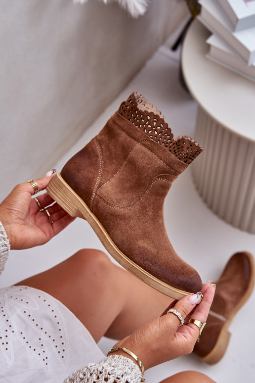 chaussures à talons bas pour femmes avec des talons larges en daim LeÀski 3624 marron