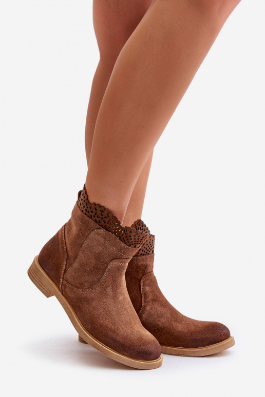 chaussures à talons bas pour femmes avec des talons larges en daim LeÀski 3624 marron