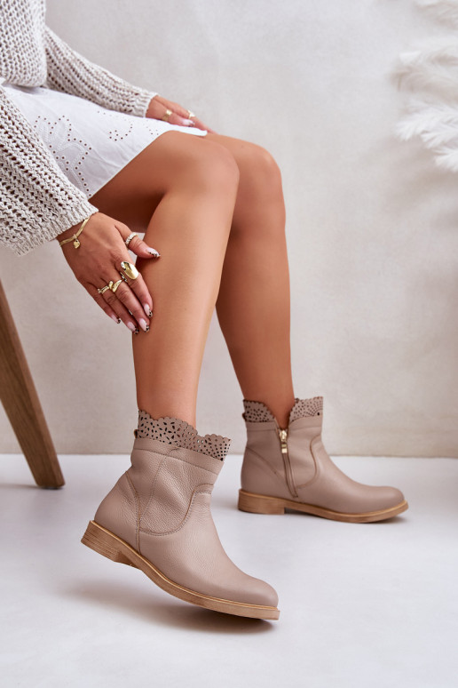 chaussures à talons bas pour femmes avec des talons larges Peau LeÀski 3624 beige