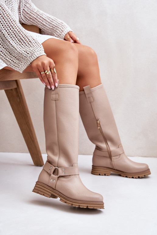 Peau bottes pour femmes Contre la route LeÀski 3615 beige Peau bottes pour femmes Contre la route LeÀski 3615 beige