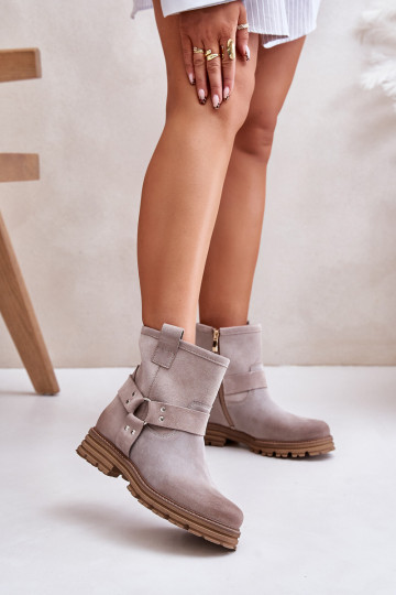 Chaussures en daim pour femmes avec talons larges LeĮskis 3610 couleur cappuccino 2