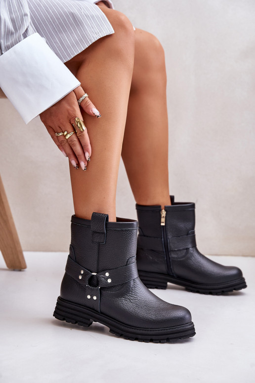 Peau Bottes pour femmes avec des talons larges LeÀski 3610 couleur noire Peau Bottes pour femmes avec des talons larges LeÀski 3610 couleur noire