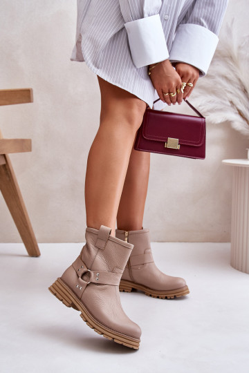 Bottines en cuir pour femmes avec talons larges LeĮskis 3610 couleur sable 2