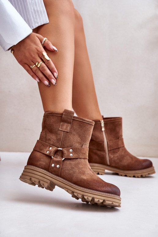 Chaussures en daim Féminin avec des talons larges LeÀski 3610 marron