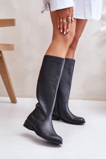 Bottes en cuir pour femmes, mi-mollet, noires LeĮskis 3616 2
