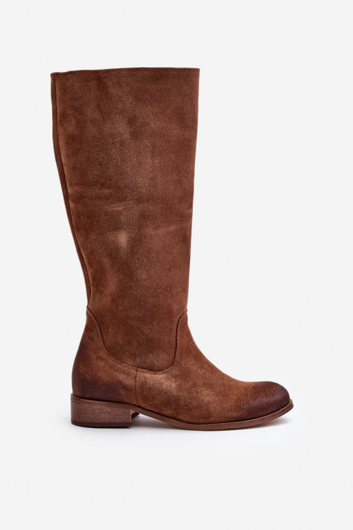 en daim bottes pour femmes Mi-mollet Au Château LeÀski 3616 marron