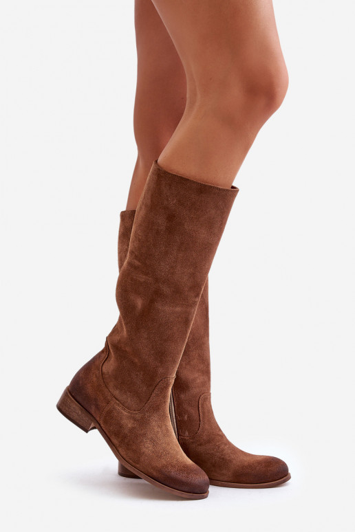 en daim bottes pour femmes Mi-mollet Au Château LeÀski 3616 marron