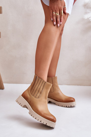 Bottines à enfiler pour femmes avec larges talons, en cuir, marron LeĮskis 3611 2