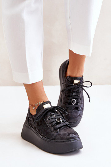 Peau baskets avec une plateforme Il fautciejka 06191-42 couleur noire 2