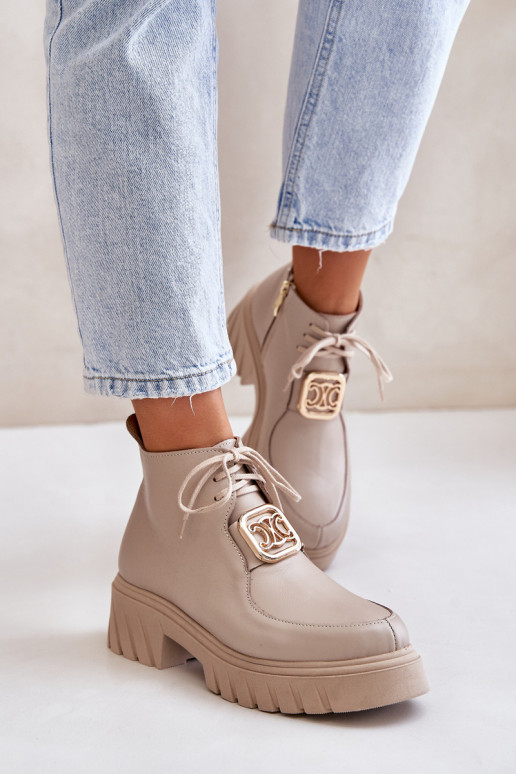 Zazoo 2952 Peau Bottes avec des détails dorés beige Zazoo 2952 Peau Bottes avec des détails dorés beige