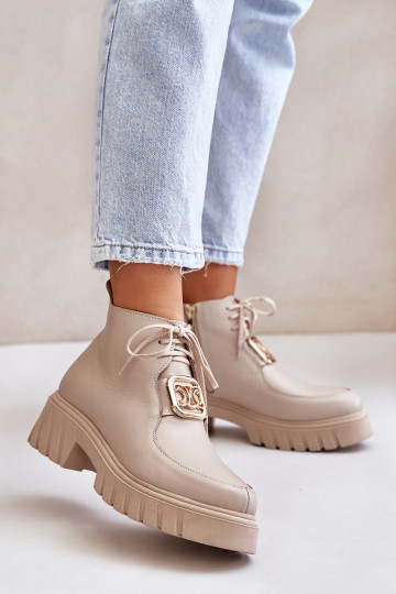 Bottines en cuir avec détails dorés, couleur sable Zazoo 2952 2