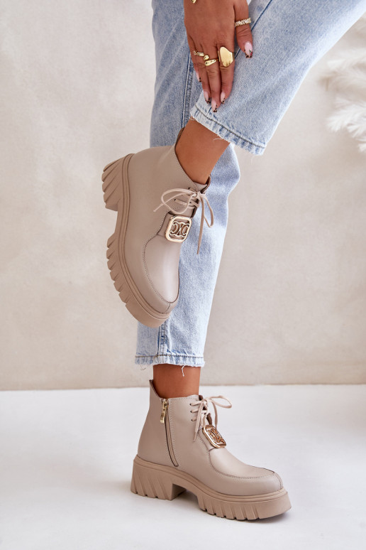 Zazoo 2952 Peau Bottes avec des détails dorés beige Zazoo 2952 Peau Bottes avec des détails dorés beige