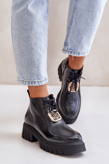 Bottines en cuir avec détails dorés, noires Zazoo 2952 2