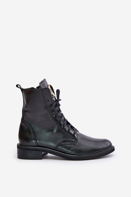 Zazoo 2955 avec effet vernis Bottines de travail Ze couleur doréem Detalem Activé Języku couleur noire