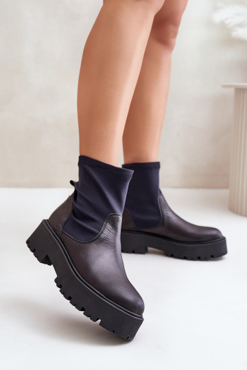 Bottines à enfiler pour femmes en cuir naturel, noires Zazoo 2947