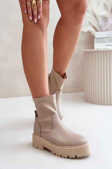 Bottines à enfiler pour femmes en cuir naturel, couleur sable Zazoo 2947