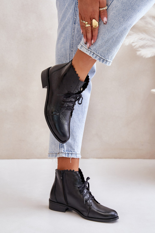 Zazoo 2964 Peau Bottes avec des talons larges couleur noire Zazoo 2964 Peau Bottes avec des talons larges couleur noire