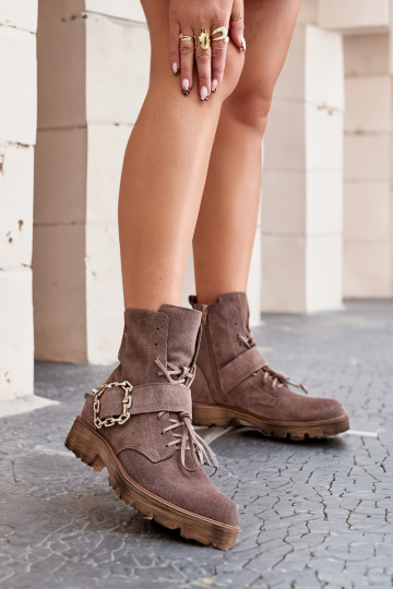 Bottes en daim décorées de boucles, couleur sable Zazoo 2951