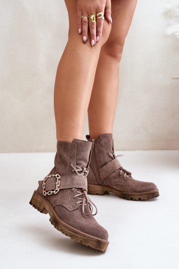 Bottes en daim décorées de boucles, couleur sable Zazoo 2951 2