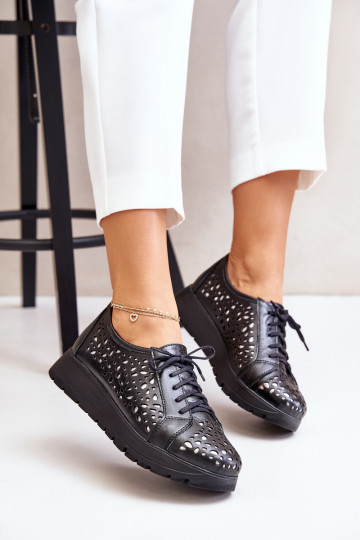 Zazoo 2973 bottes en cuir avec plateforme et éléments ajourés, couleur noire