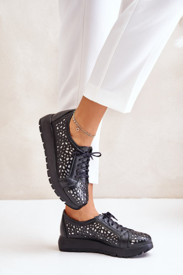 Zazoo 2973 bottes en cuir avec plateforme et éléments ajourés, couleur noire 2