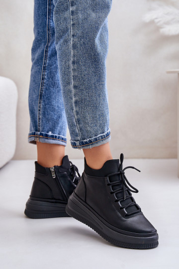 Baskets en cuir avec plateforme Artiker 55C1041, couleur noire