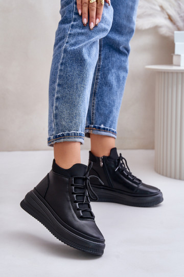 Baskets en cuir avec plateforme Artiker 55C1041, couleur noire 2