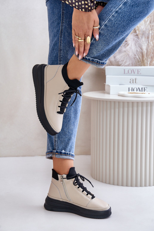 Peau baskets avec une plateforme Artiker 55C0554 beige  Peau baskets avec une plateforme Artiker 55C0554 beige