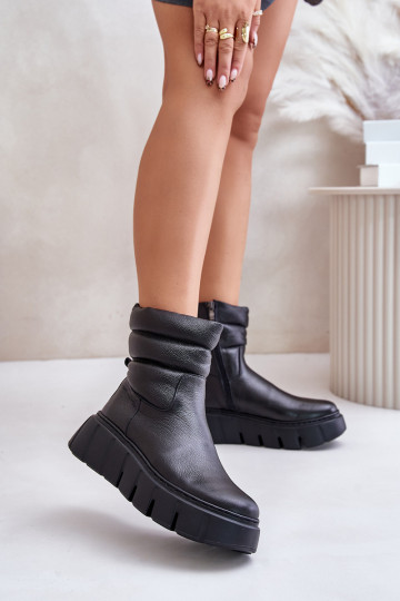 Zazoo 60512 bottines en cuir naturel isolées en feutre avec talon, couleur noire