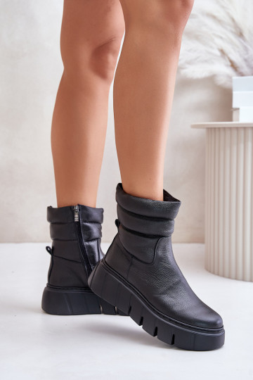 Zazoo 60512 bottines en cuir naturel isolées en feutre avec talon, couleur noire 2