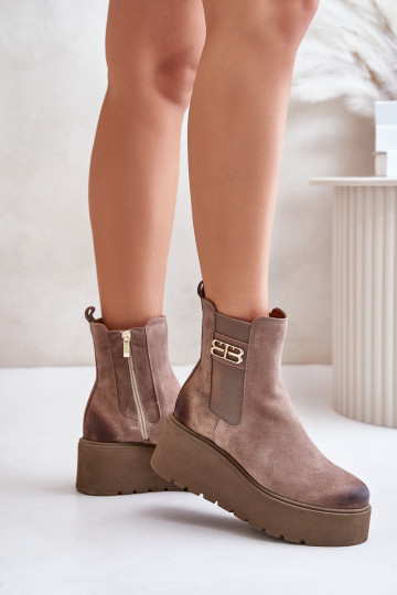 Zazoo 60498 bottines en daim stylées pour femmes avec plateforme et compensé, couleur sable