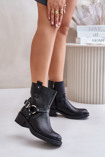 Zazoo 60480 bottines en cuir isolées à petit talon, couleur noire