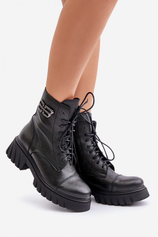 Zazoo 60486 Peau Bottes chaudes à lacets couleur noire