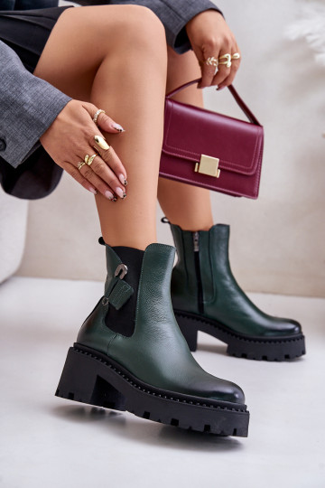 Zazoo 60490 bottines en cuir isolées avec ornements, couleur kaki